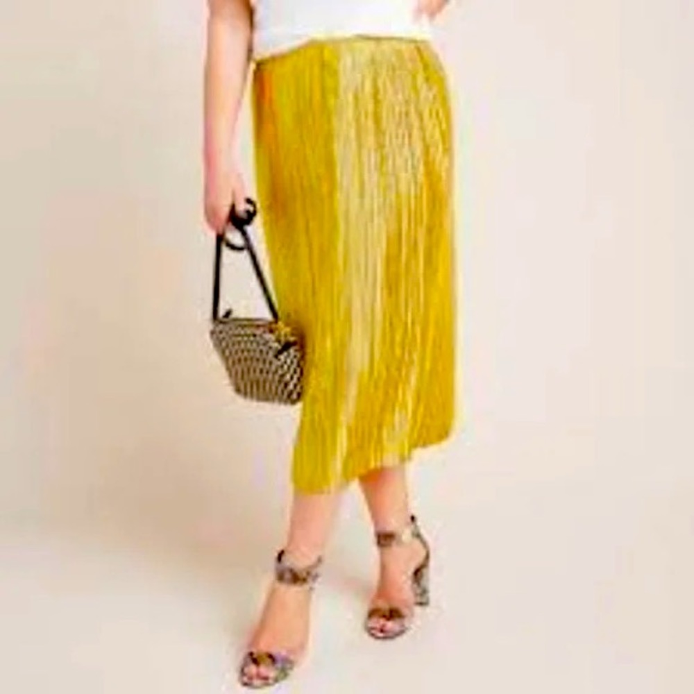 NWOT Anthropologie Maeve gold pleated skirt 26w